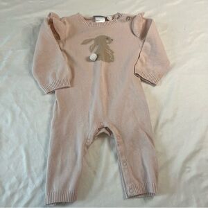Elegant Baby Bunny Knit Romper 6M Pink One Piece Long Sleeve Easter Outfit